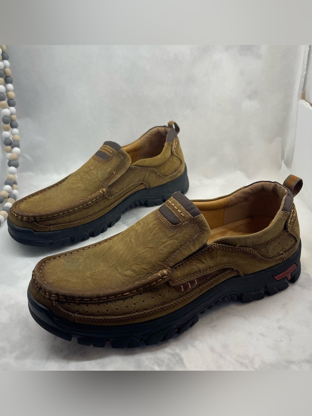 Men's Slip-On Casual Leather Loafers in Brown size 12